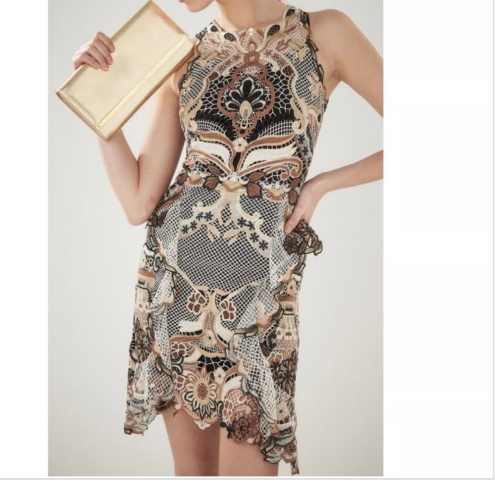 Kobi Halperin Jaylynn Gold Crochet Formal Dress